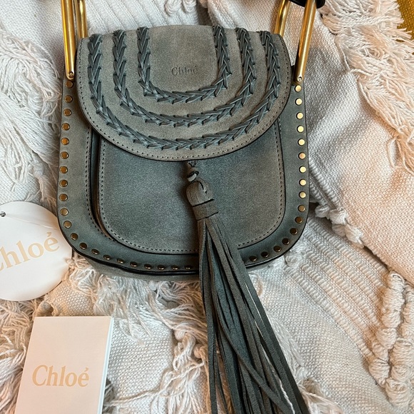 Chloe Hudson Bag Mini Blue Suede Tassel Boho Bohemian Designer Bag - Picture 4 of 15
